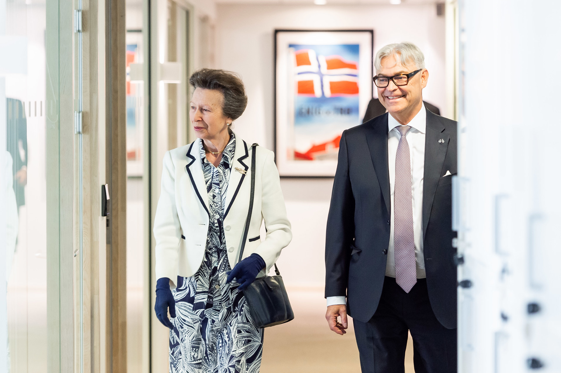 the princess royal, princess Anne visiting DNK. DNK CEO Svein Ringbakken to the right. 