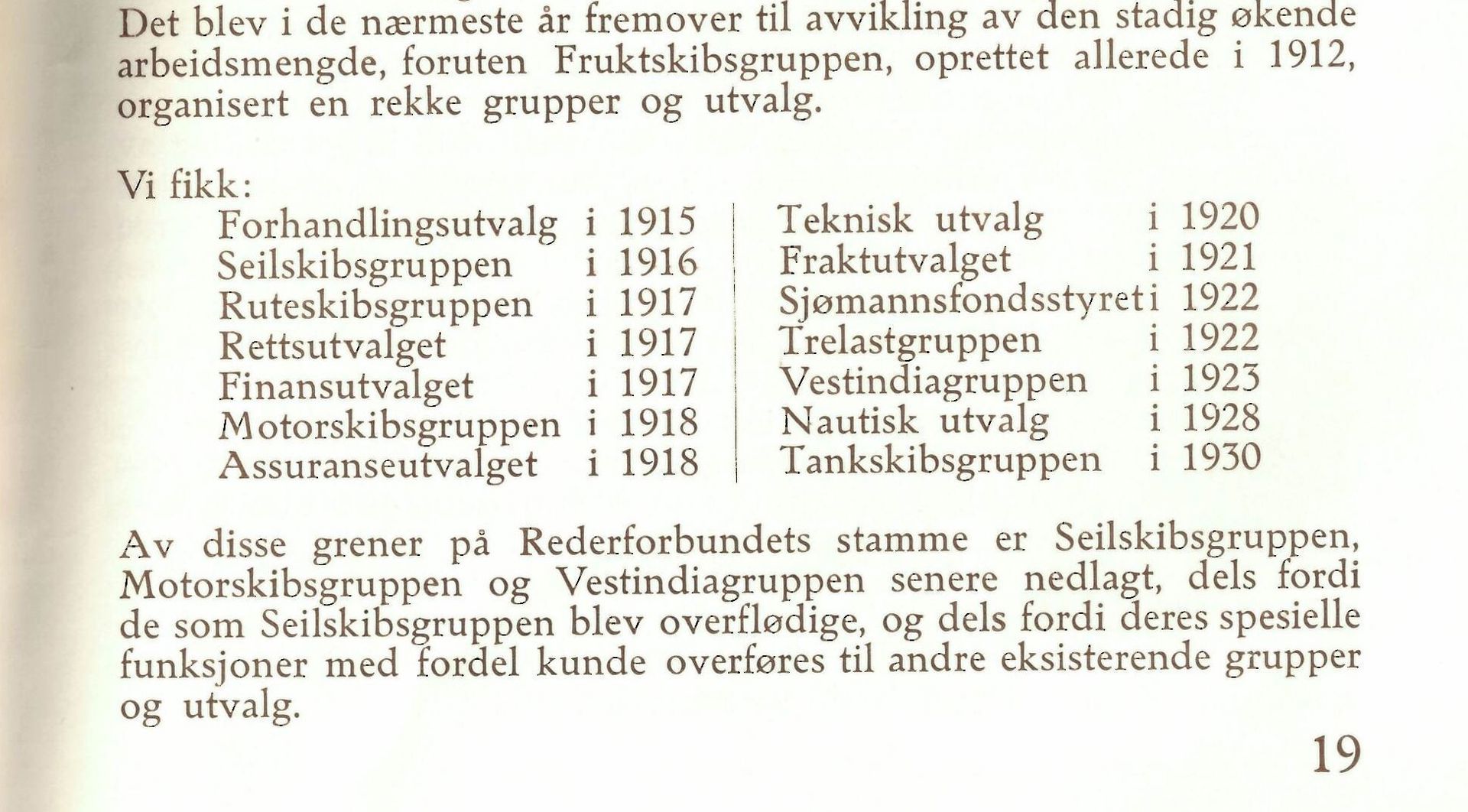 liste over gruppene i rederiforbundet 1912-1930